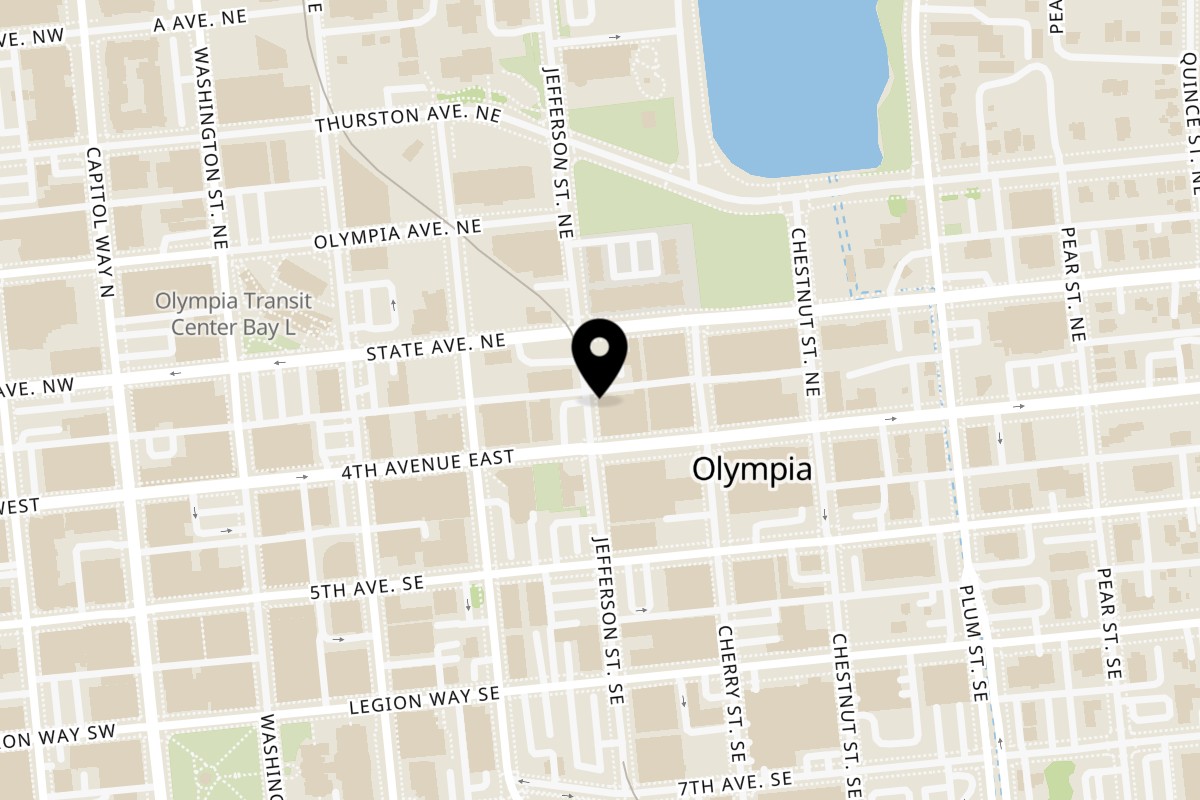Map showing the location of Pizza Time Olympia on 112 Jefferson St NE in Olympia
